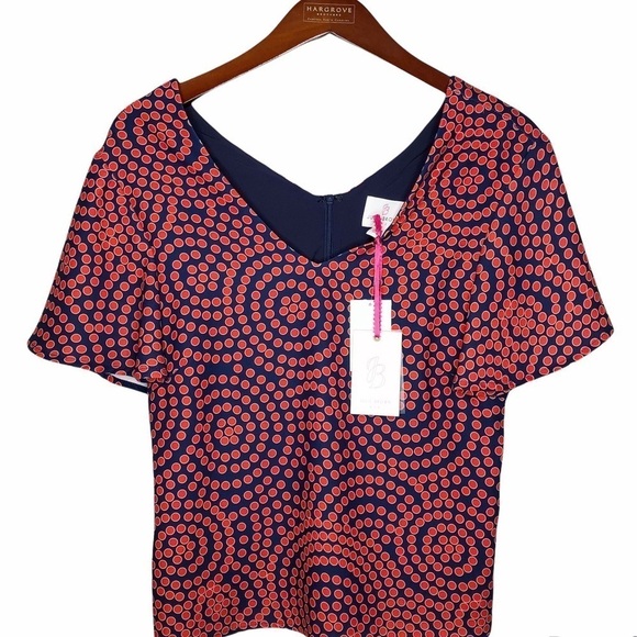 JB by JULIE BROWN NWT Samantha Lily Pond Zip Back Top Size 6 in Red and Navy - Picture 2 of 15